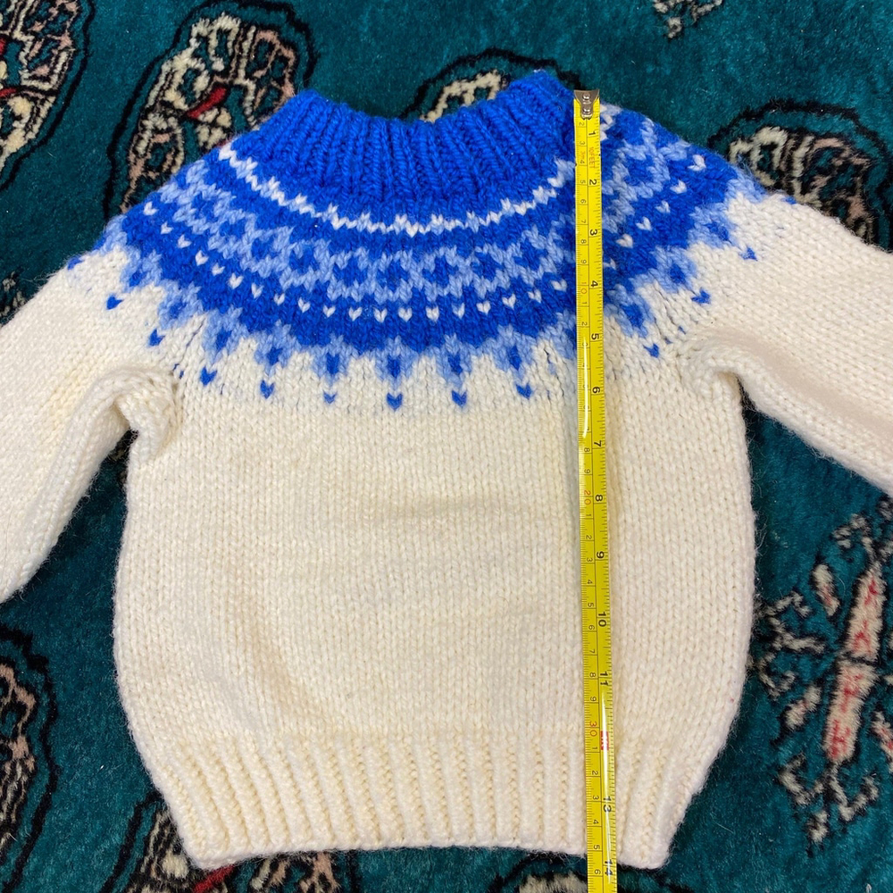 Toddler VTG Boy blue Handknit Cardigan Sweater Buttons T2 Aran Craft Style - Picture 5 of 6